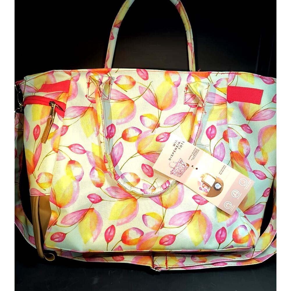 1651.  NEW Wine Dispensing Tote Pink Floral Insulated